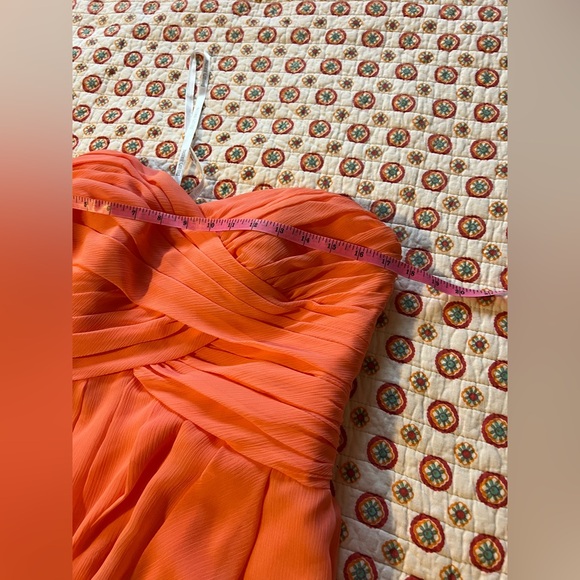 David’s Bridal Coral Orange Pink Strapless Bridesmaid Dress Chiffon size 14 - Picture 7 of 8